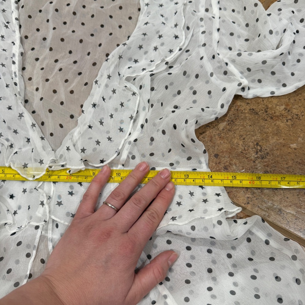 We Are Leone Sheer Ruffle Maxi Robe Dress White Polka Dot Star S/M Resort Vacati - Picture 6 of 16